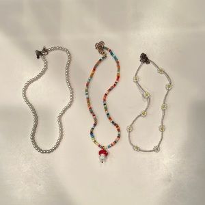 Peral Necklace, Colorful Mushroom Necklace, & Flower Necklace